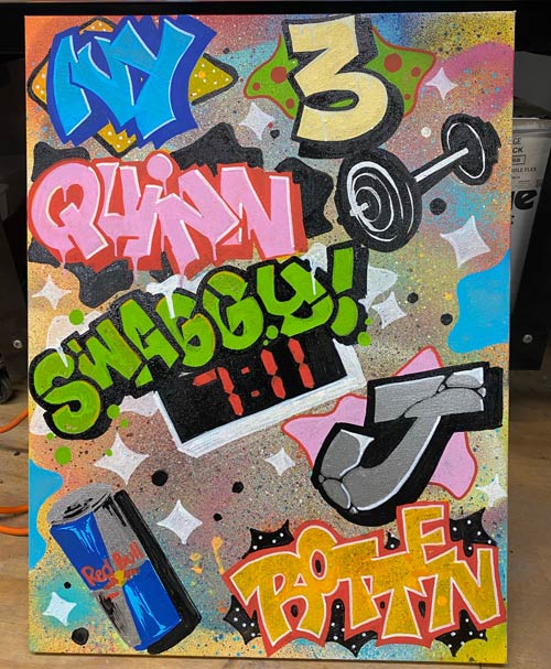 canvas containing various overlapping graffiti