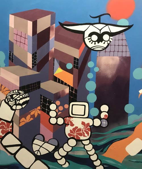 Canvas artwork with robotic scene