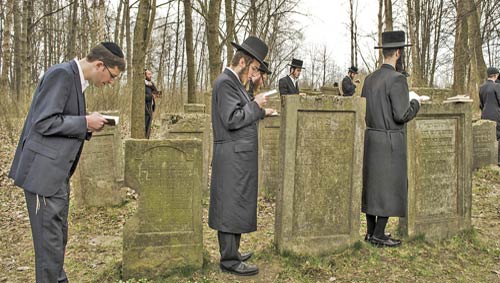 religious men praying in cemetery